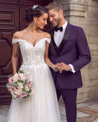 Sexy Floor Length Off the Shoulder Lace Ivory Wedding Gowns
