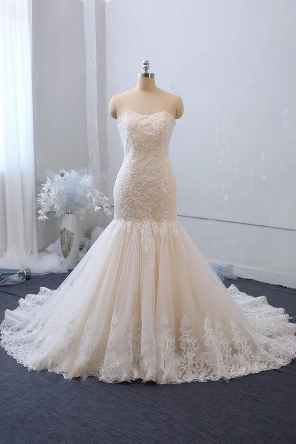 Sexy Floor Length Mermaid Lace Sequins Ivory Wedding Gowns