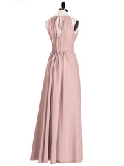 Halter Chiffon Bridesmaid Dresses with Bow Sash-Dusty Rose