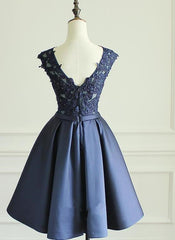 Navy Blue Knee Length Homecoming Dresses, Short Graduation Dress For Party, Prom Dress