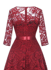 A| Bridelily Women's 1/2 Sleeves Lace Short Prom Formal Casual Swing Party Cocktail Dresses