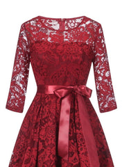 A| Bridelily Women's 1/2 Sleeves Lace Short Prom Formal Casual Swing Party Cocktail Dresses
