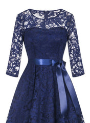 A| Bridelily Women's 1/2 Sleeves Lace Short Prom Formal Casual Swing Party Cocktail Dresses