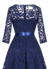 A| Bridelily Women's 1/2 Sleeves Lace Short Prom Formal Casual Swing Party Cocktail Dresses