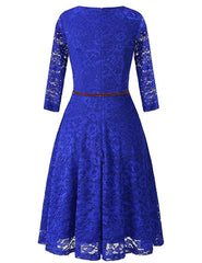 A| Bridelily Women's 3/4 Sleeve Flare Floral Lace Swing Party Bridesmaid Dress