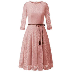 A| Bridelily Women's 3/4 Sleeve Flare Floral Lace Swing Party Bridesmaid Dress
