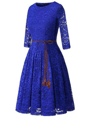 A| Bridelily Women's 3/4 Sleeve Flare Floral Lace Swing Party Bridesmaid Dress