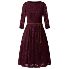 A| Bridelily Women's 3/4 Sleeve Flare Floral Lace Swing Party Bridesmaid Dress