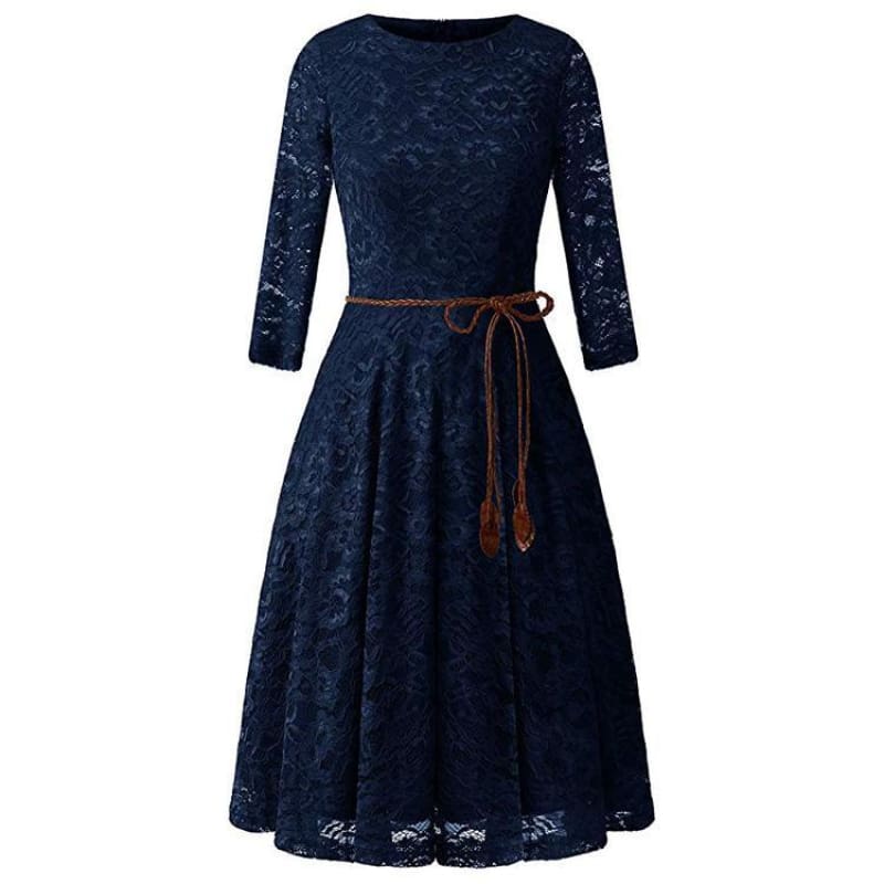 A| Bridelily Women's 3/4 Sleeve Flare Floral Lace Swing Party Bridesmaid Dress