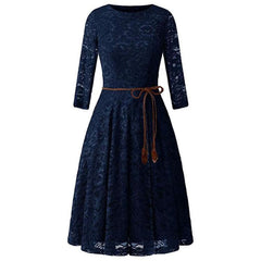 A| Bridelily Women's 3/4 Sleeve Flare Floral Lace Swing Party Bridesmaid Dress