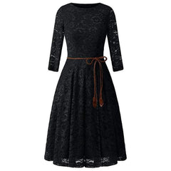 A| Bridelily Women's 3/4 Sleeve Flare Floral Lace Swing Party Bridesmaid Dress
