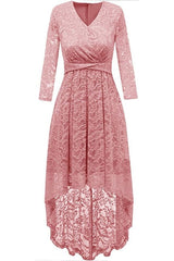 A| Bridelily Women's Bridesmaid Dress Hi-Lo Floral Lace Cocktail Party Swing Dress