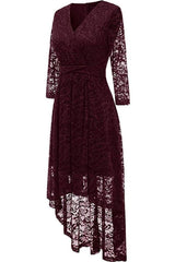 A| Bridelily Women's Bridesmaid Dress Hi-Lo Floral Lace Cocktail Party Swing Dress