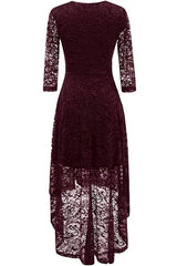 A| Bridelily Women's Bridesmaid Dress Hi-Lo Floral Lace Cocktail Party Swing Dress
