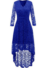 A| Bridelily Women's Bridesmaid Dress Hi-Lo Floral Lace Cocktail Party Swing Dress