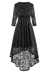 A| Bridelily Women's Bridesmaid Dress Hi-Lo Floral Lace Cocktail Party Swing Dress