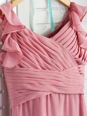 A-Line Boat Neck Maxi Chiffon Flower Girl Dress with Cascading Ruffles and Ruching