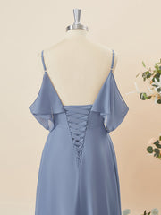 A-lijn chiffon koude schouder ruches asymmetrische bruidsmeisje jurk