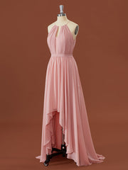 A-lijn Chiffon Halter geplooide asymmetrische bruidsmeisjurk