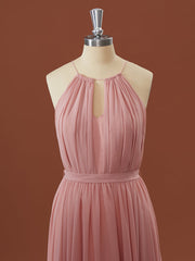 A-lijn Chiffon Halter geplooide asymmetrische bruidsmeisjurk