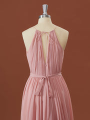 A-lijn Chiffon Halter geplooide asymmetrische bruidsmeisjurk