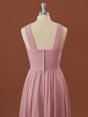 A-lijn chiffon halter geplooide vloerlengte bruidsmeisje jurk