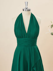 A-lijn chiffon halter geplooid short/mini bruidsmeisje jurk