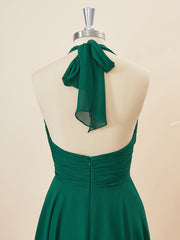 A-lijn chiffon halter geplooid short/mini bruidsmeisje jurk
