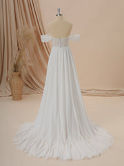 A-line Chiffon Off-the-Shoulder Appliques Lace Court Train Wedding Dress