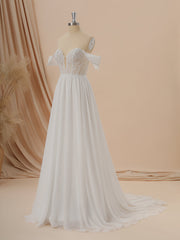 A-line Chiffon Off-the-Shoulder Appliques Lace Court Train Wedding Dress
