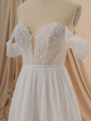 A-line Chiffon Off-the-Shoulder Appliques Lace Court Train Wedding Dress