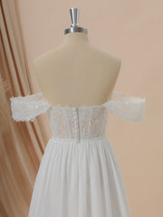 A-line Chiffon Off-the-Shoulder Appliques Lace Court Train Wedding Dress