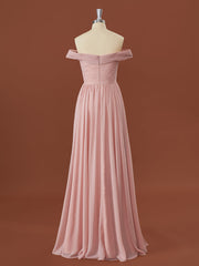A-lijn chiffon off-the-shoulder appliques kanten vloerlengte bruidsmeisje jurk