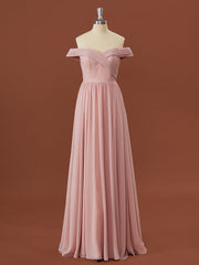 A-lijn chiffon off-the-shoulder appliques kanten vloerlengte bruidsmeisje jurk