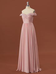A-lijn chiffon off-the-shoulder appliques kanten vloerlengte bruidsmeisje jurk