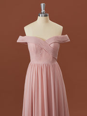 A-lijn chiffon off-the-shoulder appliques kanten vloerlengte bruidsmeisje jurk