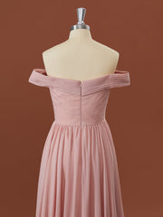 A-lijn chiffon off-the-shoulder appliques kanten vloerlengte bruidsmeisje jurk