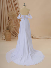 A-line Chiffon Off-the-Shoulder Pleated Court Train Corset Wedding Dress