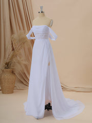 A-line Chiffon Off-the-Shoulder Pleated Court Train Corset Wedding Dress