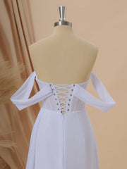 A-line Chiffon Off-the-Shoulder Pleated Court Train Corset Wedding Dress