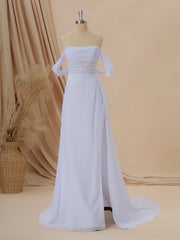 A-line Chiffon Off-the-Shoulder Pleated Court Train Corset Wedding Dress