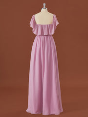 A-lijn chiffon off-the-shoulder geplooide vloerlengte converteerbare bruidsmeisje jurk