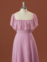 A-lijn chiffon off-the-shoulder geplooide vloerlengte converteerbare bruidsmeisje jurk