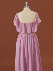 A-lijn chiffon off-the-shoulder geplooide vloerlengte converteerbare bruidsmeisje jurk