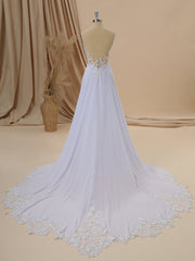 A-line Chiffon V-neck Appliques Lace Cathedral Train Wedding Dress
