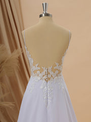 A-line Chiffon V-neck Appliques Lace Cathedral Train Wedding Dress