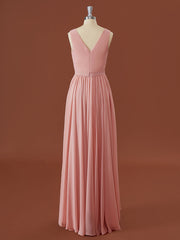 A-lijn chiffon v-hals geplooide asymmetrische bruidsmeisje jurk