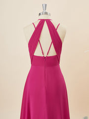 A-lijn chiffon v-neck geplooide vloerlengte bruidsmeisje jurk