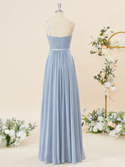 A-lijn chiffon v-neck geplooide vloerlengte bruidsmeisje jurk