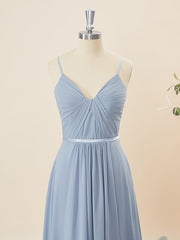 A-lijn chiffon v-neck geplooide vloerlengte bruidsmeisje jurk
